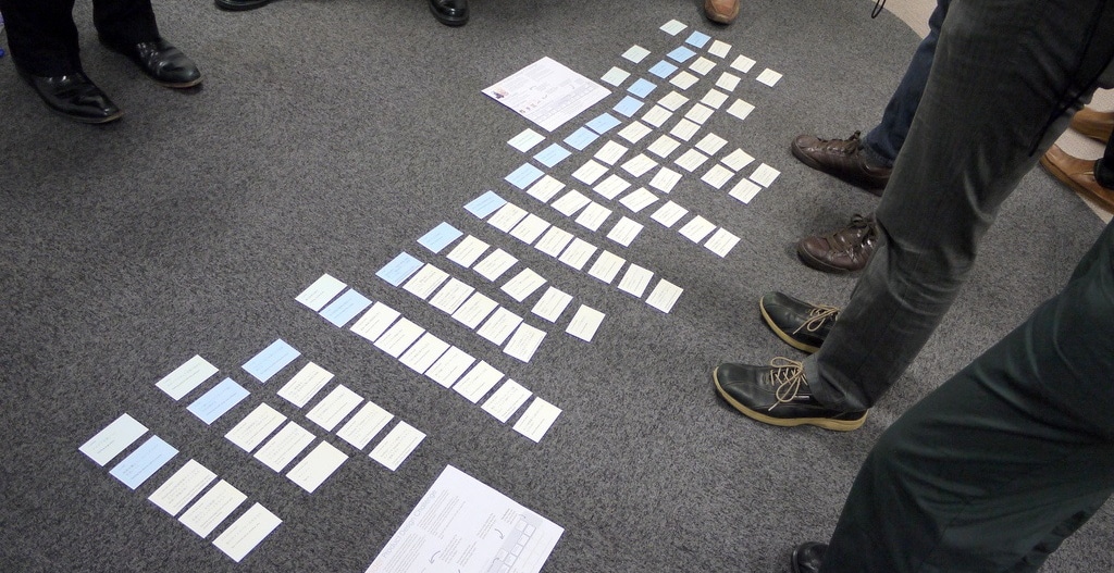 Storymapping mit Karten am Fußboden